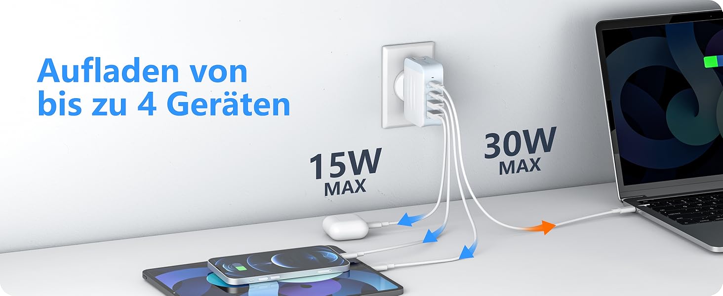 Універсальний адаптер LENCENT з USB зарядкою 45W, 4 порти (2x USB-A, 2x USB-C) - EU/US/UK/AU