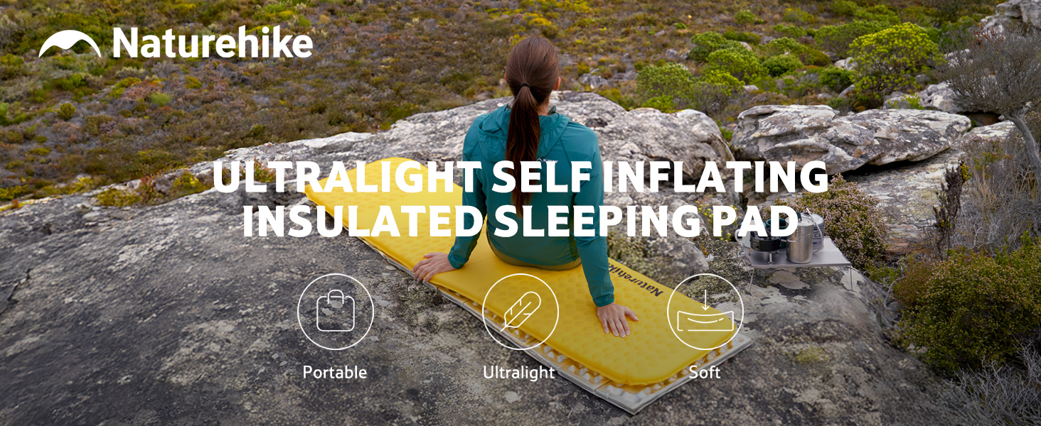 Каремат надувний Naturehike Yugu, 3.5 см, компактний, для кемпінгу, трекінгу та спорту (жовтий, форма