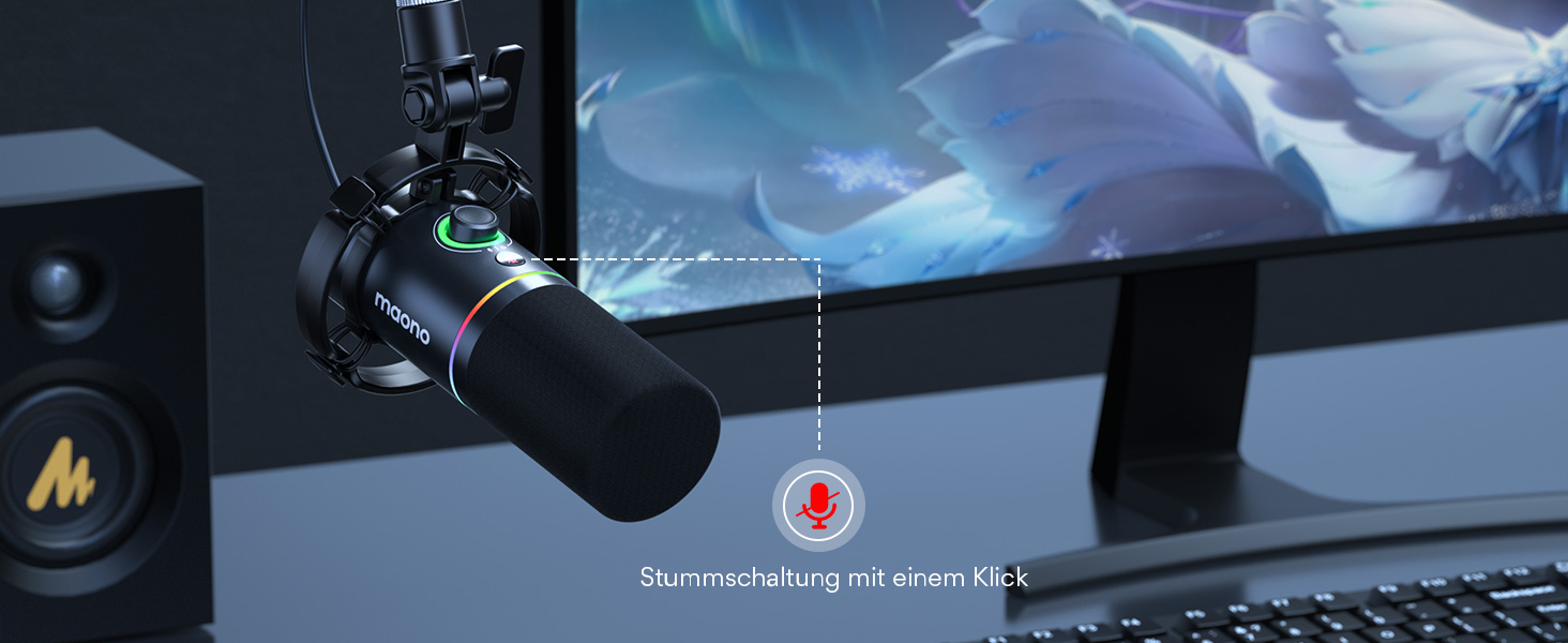 Мікрофон MAONO PD200XS XLR/USB: Набір для стримінгу, запису та геймінгу з RGB підсвіткою, регулюванням гучності та беззвучною кнопкою