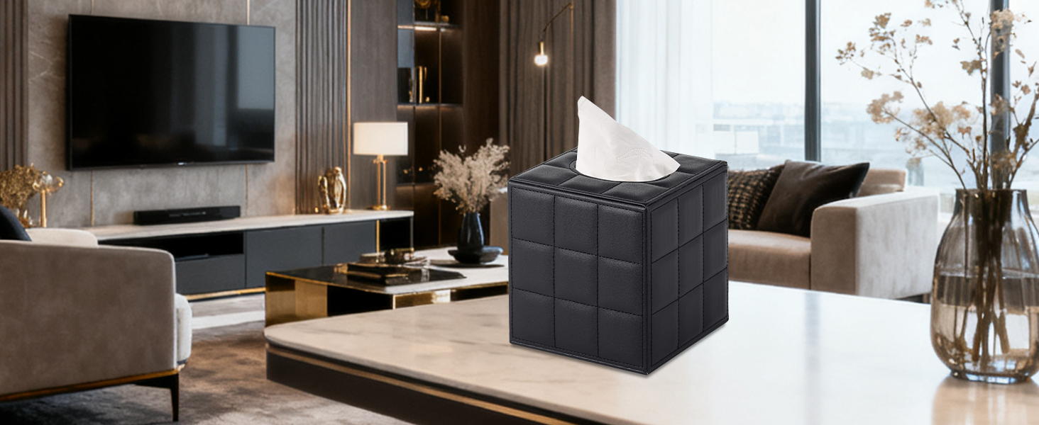 Скляна коробка для серветок прямокутна, чорна в клітинку, для ванної, тумбочки, авто, офісу