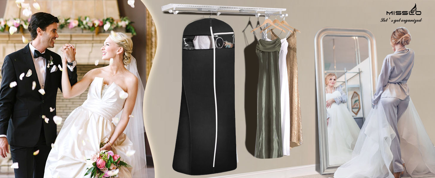 Чохол для сукні MISSLO, 177см, чорний: дихаючий, з кишенями, для вечірньої сукні, костюма, весільної сукні, у подорож