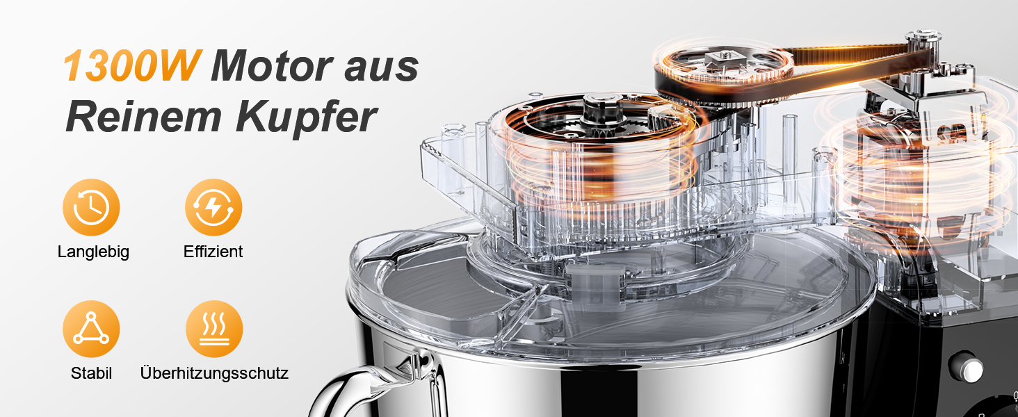 Планетарний кухонний комбайн-міксер 1300W, чаша з нержавіючої сталі 5.5л, 10 швидкостей, з насадками (гак, вінчик, міксер) та захистом від бризок, чорний