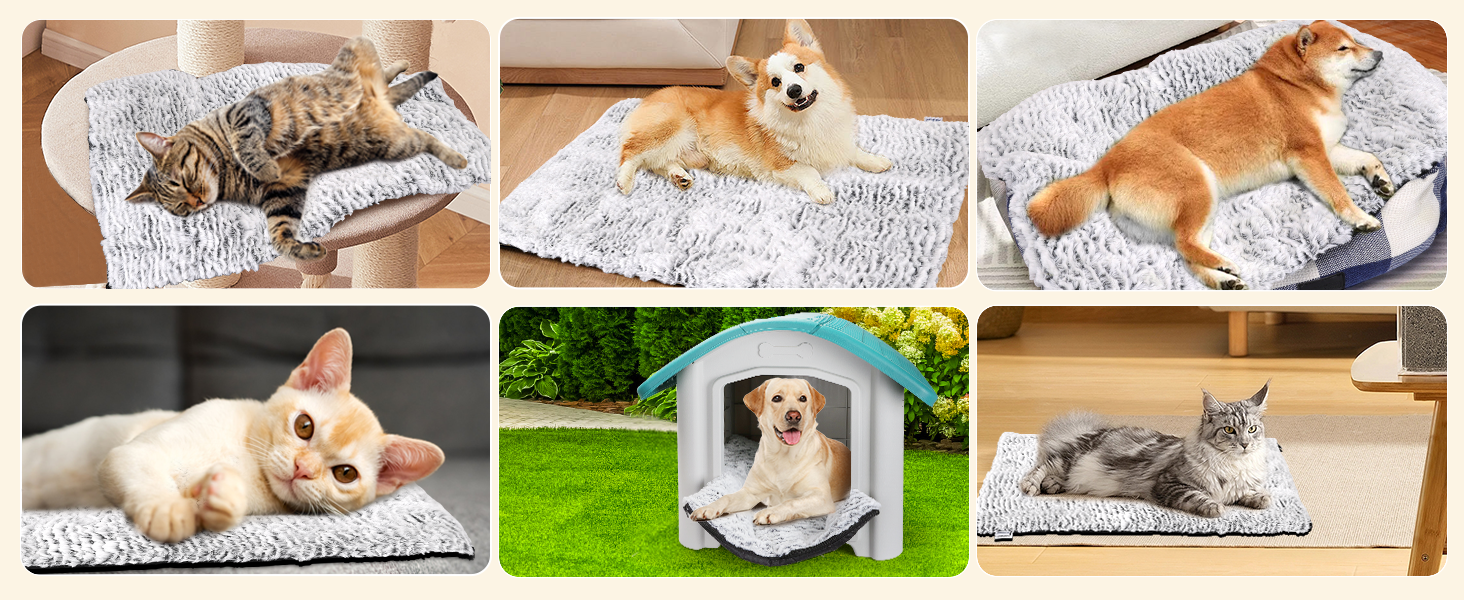 Self-Heating Blanket for Dogs & Cats, Pet Heating Mat Winter, Washable Heating Blanket for Dogs, Self-Warming Dog Mat Fluffy Warm, Thermal Blanket for Dogs Non-Slip, Grey, 115x70cm (L 115 x W 70 x H 2 cm)