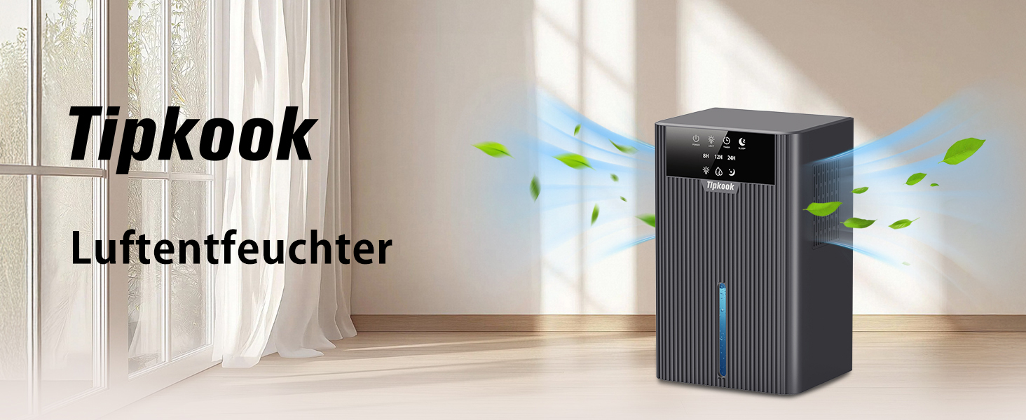 Електричний осушувач повітря Tipkook 2400 мл з автоматичним відтаненням, 10 кольорових світлодіодів, таймером 8/12/24 год, портативний для ванної, спальні, кухні, шафи, срільно-сірий
