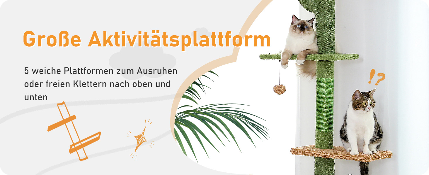 Комплекс для котів PAWZ Road, 5-ярусний, від підлоги до стелі, регульована висота, великий ігровий центр з когтеточкою, зручне ліжко, м'ячик-іграшка для котів/кошенят (зелений)