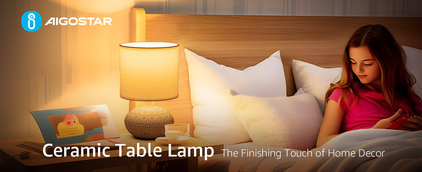 Керамічна настільна лампа Aigostar Vintage з абажуром з тканини, патрон E14, макс. 40W, сучасна лампа для спальні, вітальні, офісу (без лампочки) - H235mm (білий - H22.5cm)