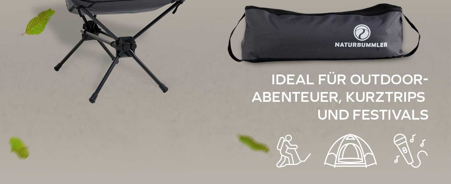 Кемпінговий стілець NaturBummler Cloud Sit Light - складаний, ультралегкий (2.65 кг), дихаючий, з сумкою, витримує 120 кг - для саду, риболовлі, відпочинку (Сірий)