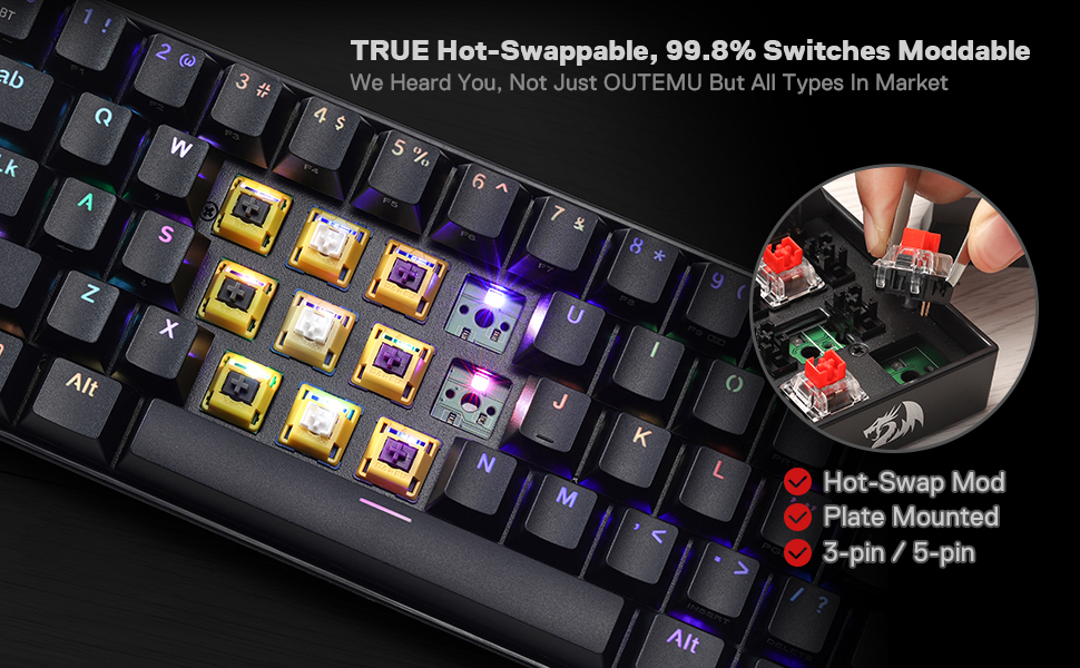 Redragon K530 Pro Draconic - Механічна ігрова клавіатура 60% з RGB-підсвічуванням та brown Tactile перемикачами (61 клавіша, Hot-Swap, для Windows/Mac/Android)