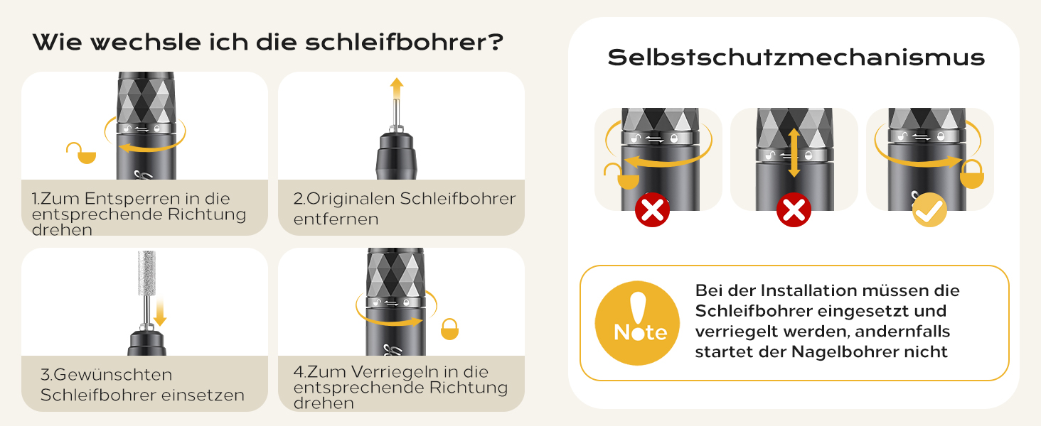Професійний набір для фрезерування нігтів Nagelfräser: 45000 обертів, акумулятор 10H, LCD-дисплей, регулювання напрямку обертання, чорний