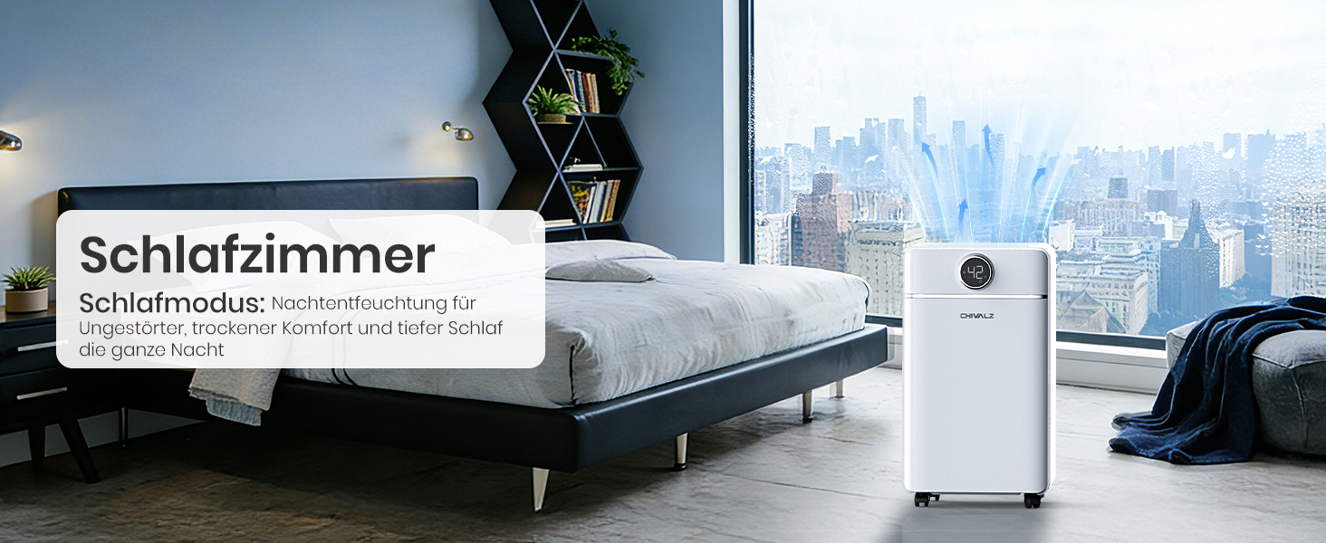 Електричний осушувач повітря CHIVALZ для автомобіля та приміщень до 30 м²/120 м³, 3 режими роботи, таймер 24 год, автоматичне розморожування, енергозбереження, білий