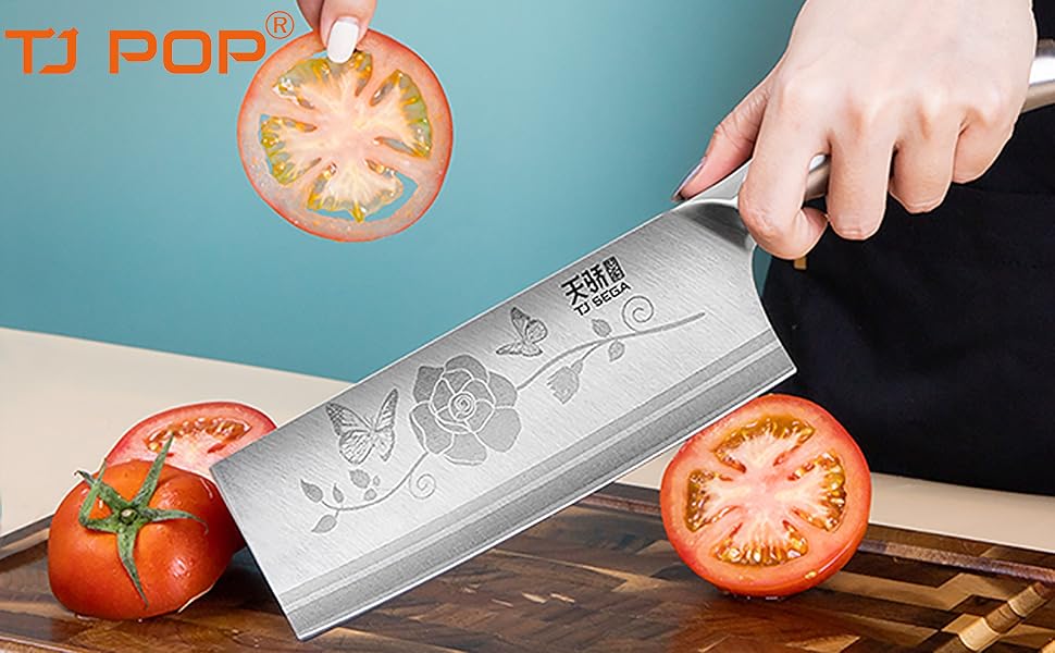 Кухонний ніж Hackmesser TJ POP для м'яса, професійний китайський кухонний ніж 18 см, гострий ніж для м'яса Full-Tang, сталь 30Cr13, товщина леза 2 мм, серія TJ SEGA для кухні та ресторану (Tc1506)