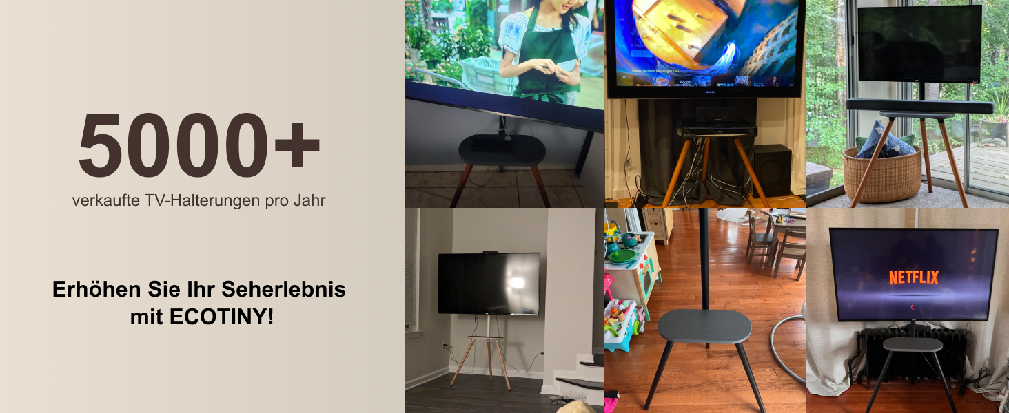 ECOTINY Adjustable TV Stand for 40-65 Inch LCD LED OLED TVs - Swivel & Height Adjustable, Portable Wood TV Stand with Wood Tray, VESA 400x400, Black Walnut & White Finish
