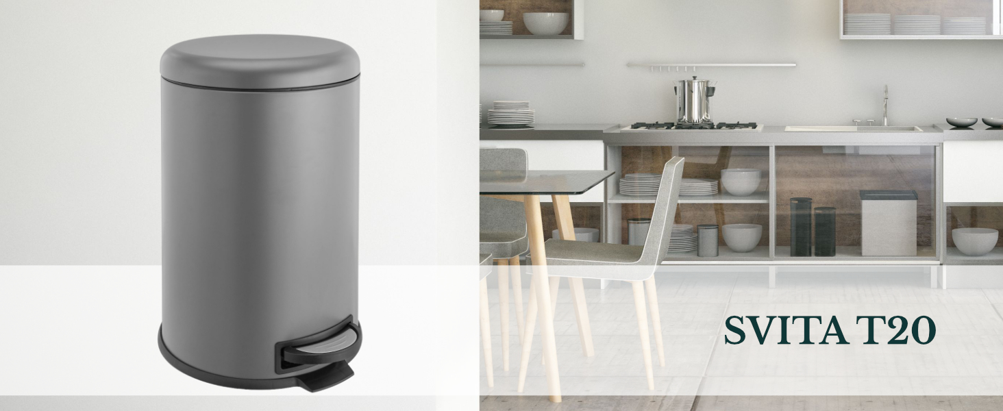 Сміттєве відро SVITA T20 з нержавіючої сталі, 20 літрів, з педаллю, сірого кольору