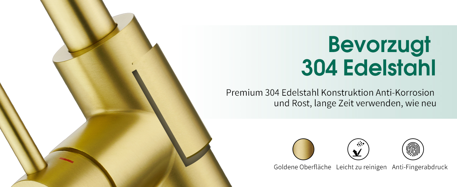 Кран кухонний CREA, 360° поворотний, з високим виливом, з матовим золотом