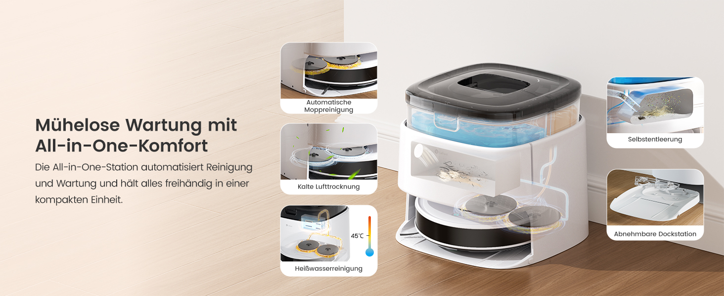 Робот-пилосос LEFANT M3 Gen2 з функцією миття, 12000Pa, автоматичне очищення, LiDAR, розпізнавання килимів, керування через додаток Freemove 3.0 та голосове керування, 8 тижнів бездротової роботи