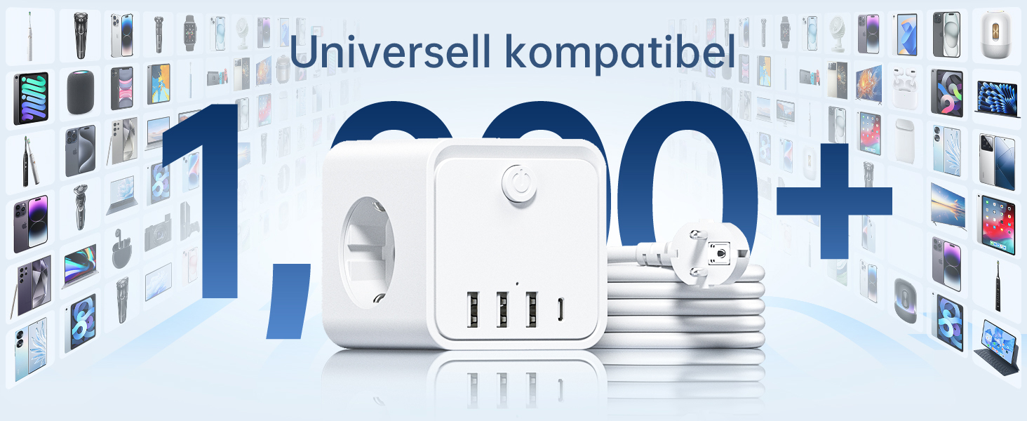 Мережевий фільтр (подовжувач) 7 в 1 з USB-портами, 3 розетки, з вимикачем, кабель 2м, білий — для дому та офісу
