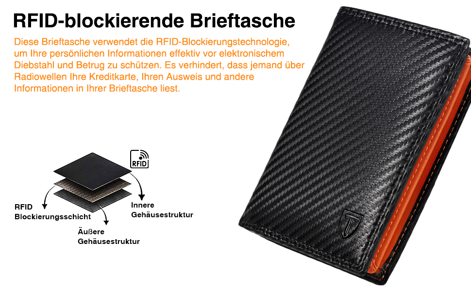Чоловічий гаманець з карбонової шкіри з RFID-блокуванням, 13 відділень для карток, велика кишеня для монет, 2 відділення для купюр, місткий, мінімалістичний подарунок