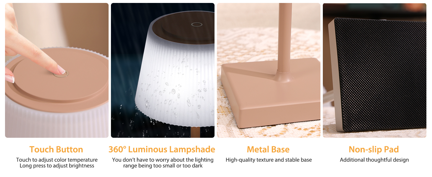 Світлодіодна настільна лампа Aigostar акумуляторна бездротова, димується сенсорним дотиком, 3 режими світла, водонепроникна IP54 для дому та саду (Світло-коричнева)