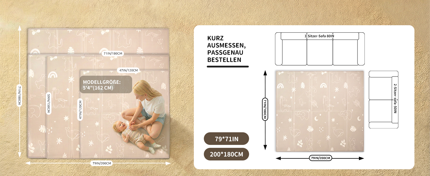 Дитячий килимок для ігор Krabbelmatte 150x180 см, складаний, водонепроникний, антиковзкий, з сумкою для перенесення - Ліс