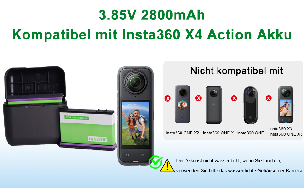 2 x 2800mAh акумулятори Insta360 X4 з зарядним пристроєм USB-C, Li-Ion акумулятори для Insta360 X4, з мікро SD картами