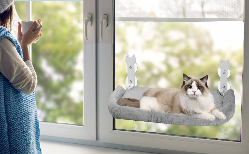 Кішка ліжко на вікно, 60x30 см - гамак для котів з міцними присосками, для великих котів до 25 кг