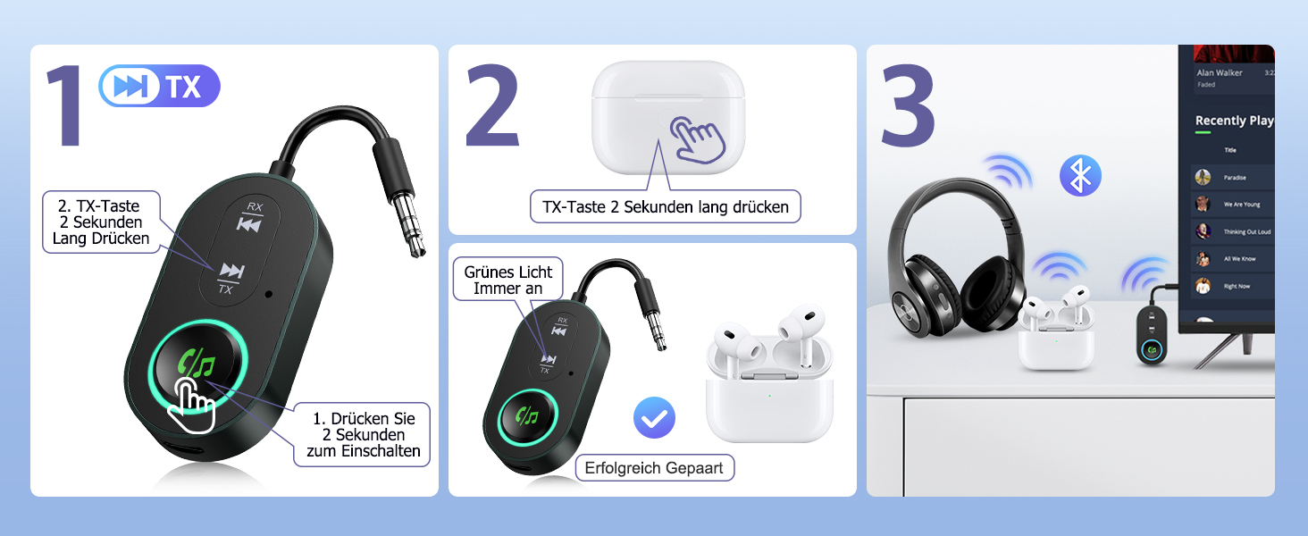 Bluetooth 5.3 адаптер 2-в-1: трансмітер та ресивер для передачі аудіо, чорний