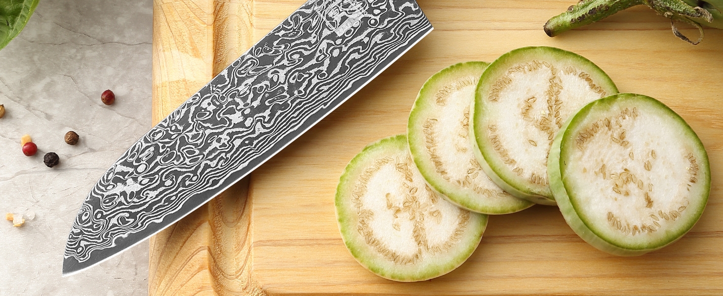 Ніж кухонний Zayiko Black Edition Santoku, сталь VG10 дамаск, 13 см, рукоять Pakkaholz, преміум