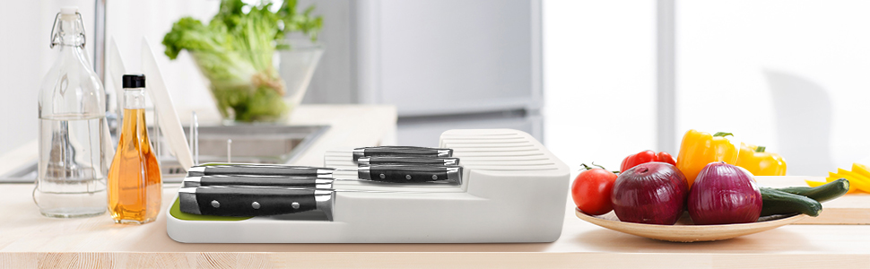 Органайзер для ножів у шухляду двоярусний, на 9 ножів, білий - безпечний та компактний тримач для ножів на кухню