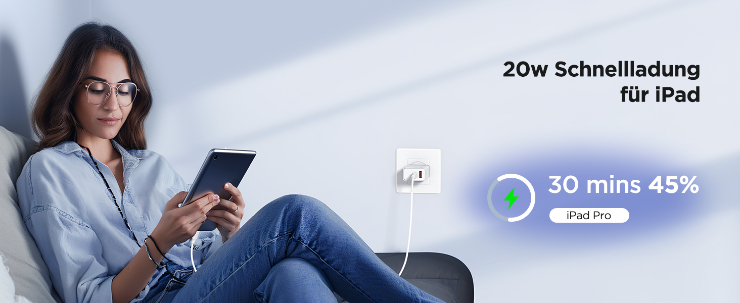 Зарядний пристрій USB C з двома портами, 20W, PD 3.0, Power Adapter з кабелем USB C - USB C 2м, для iPhone, Samsung та інших смартфонів, білий