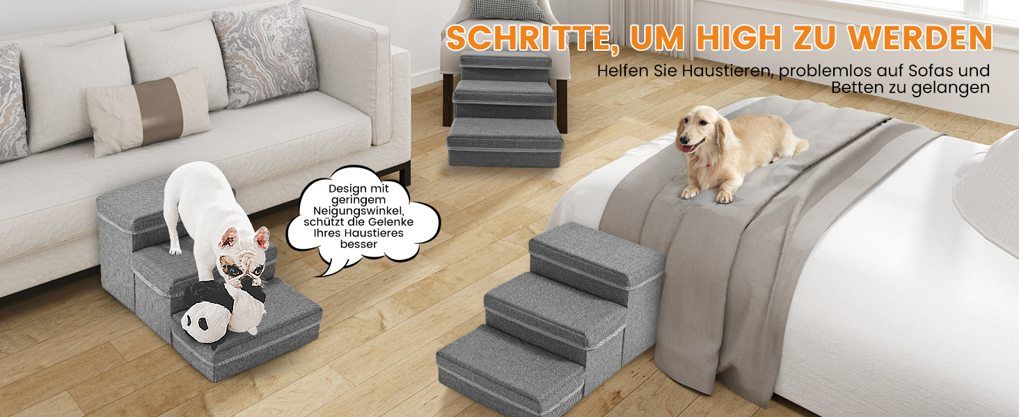 Сходинки для собак Sunowl, 2-ступеневі складні, широкі, з місцем для зберігання, для маленьких собак та котів, м'яка, неслизька поверхня