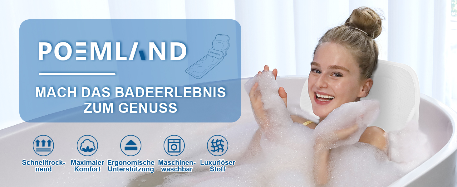 Подушка для ванни Luxus Dicke з м'яким наповнювачем для підтримки голови, шиї та плечей. Біла подушка для комфортного розслаблення у ванні. Аксесуар для спа.