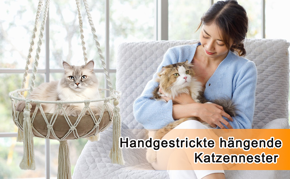 Макраме ліжко для котів, гамак для котів, гойдалка для котів, ручної роботи, підвісні гнізда для котів, діаметр 35 см