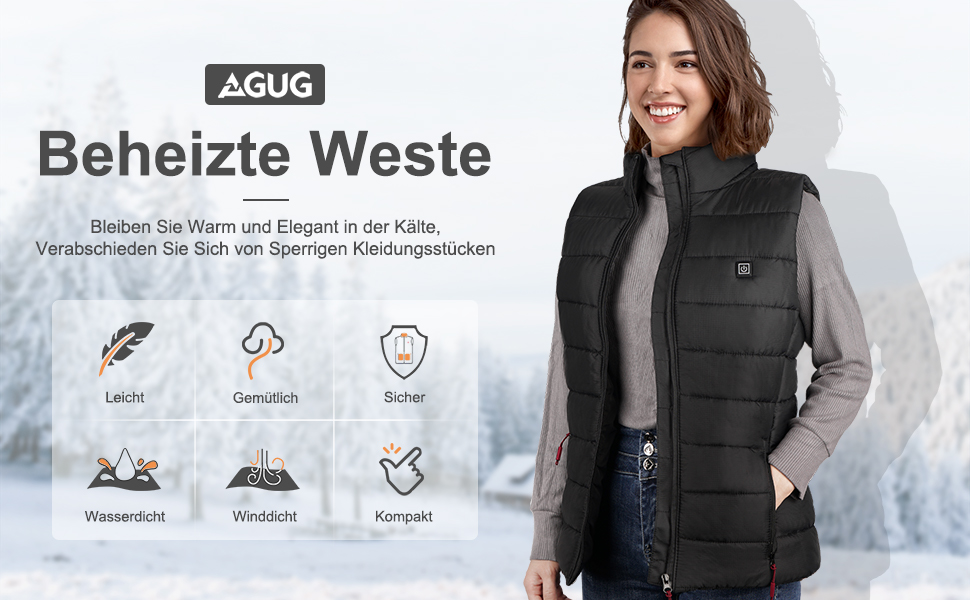 Обогревна жилетка для чоловіків та жінок AGUG, електрична жилетка з 3 рівнями нагріву, для активного відпочинку, катання на лижах, їзди на конях, кемпінгу (без Powerbank)