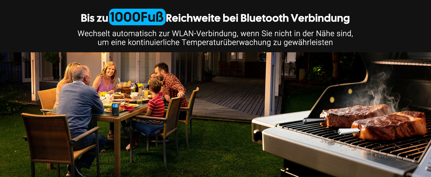 Термометр для м'яса INKBIRD INT-12E-BW: бездротовий, Wi-Fi, Bluetooth, 2 зонди, 5 сенсорів для гриля, BBQ, духовки та приготування їжі