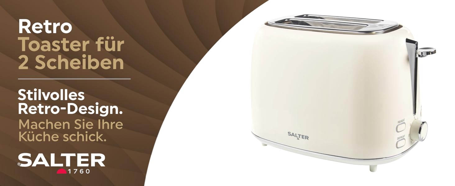Електричний чайник Salter Retro Cream 1.7L з тостером 2-х секційного, 2.2 Kw, 360° обертання, фільтр від накипу, бездротовий, індикатор рівня води, захист від сухого кипіння та автовимкнення