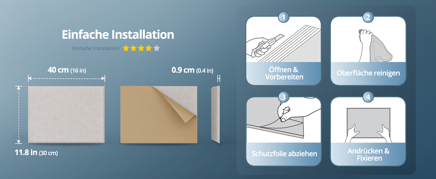 Акустичні панелі для шумоізоляції стін прямокутні, самоклеючі панелі з високою щільністю для звукопоглинання та декору, 30x40x0.9 см, 12 шт, колір верблюжий