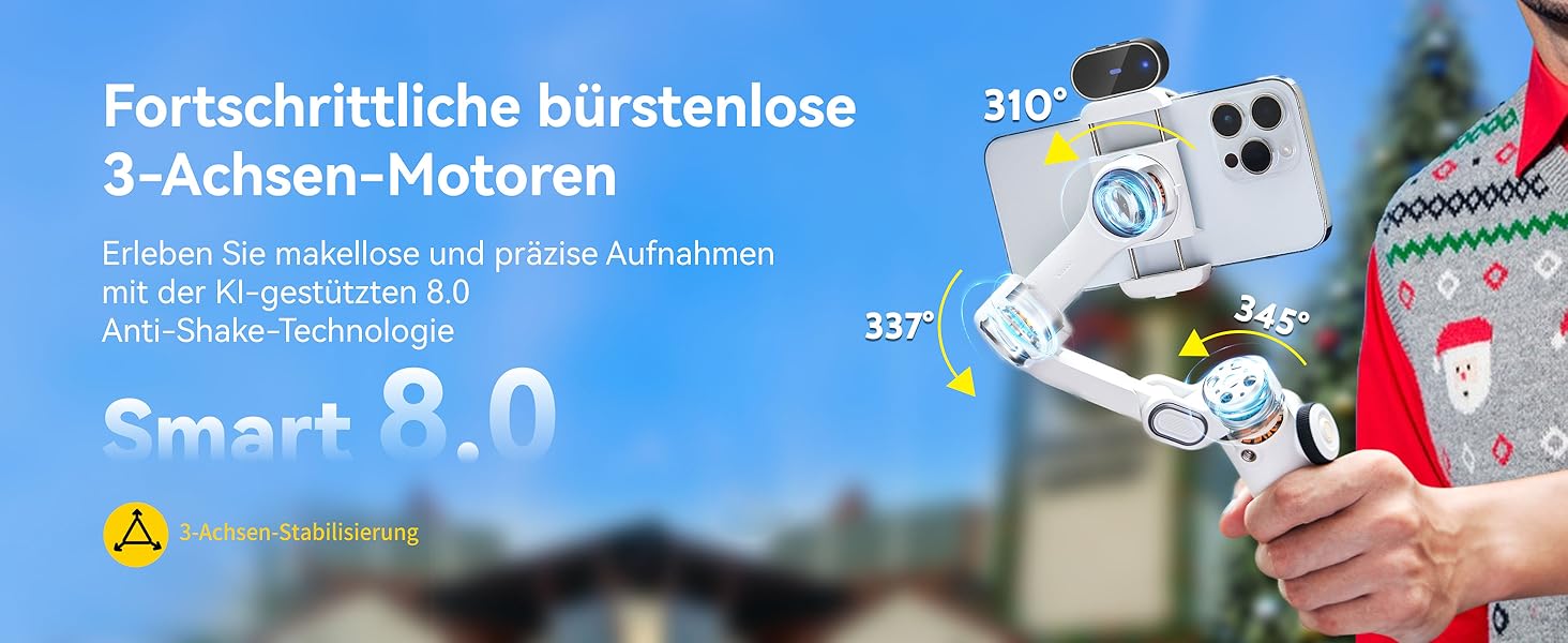 Стабілізатор для iPhone та Android з 3-осьовою стабілізацією та OLED-дисплеєм, 7.8