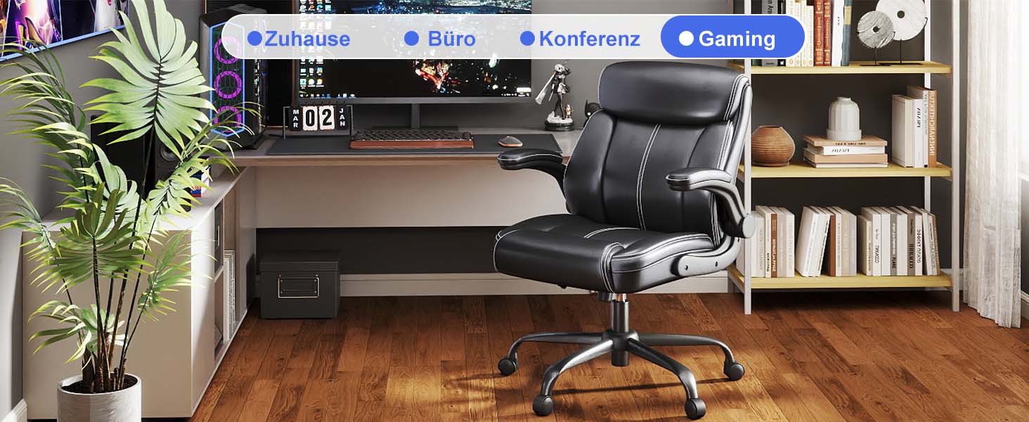 Офісний крісло AnyGod з шкіри, регульовані підлокітники, поворотне, для дому та офісу, до 136 кг, чорне