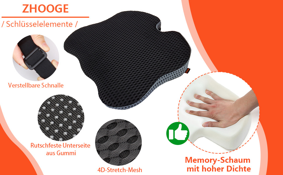 Подушка клиноподібна автомобільна ZHOOGE з піни Memory Foam, чорна. Для автокрісла, офісного крісла, ліжка. Ергономічна підтримка спини