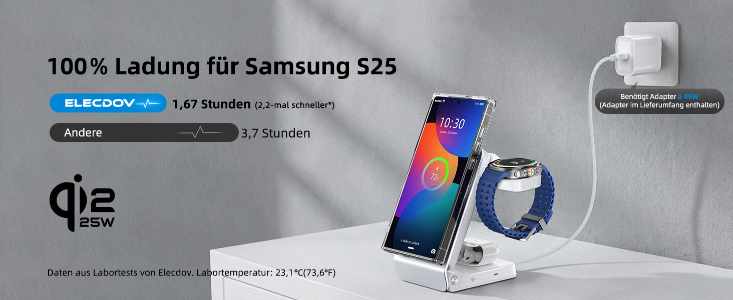 Магнітна бездротова зарядка Samsung з активним охолодженням 3-в-1 для Galaxy S26 Ultra, Watch 8 та Buds 4. Складана Qi зарядка для Android (Біла)