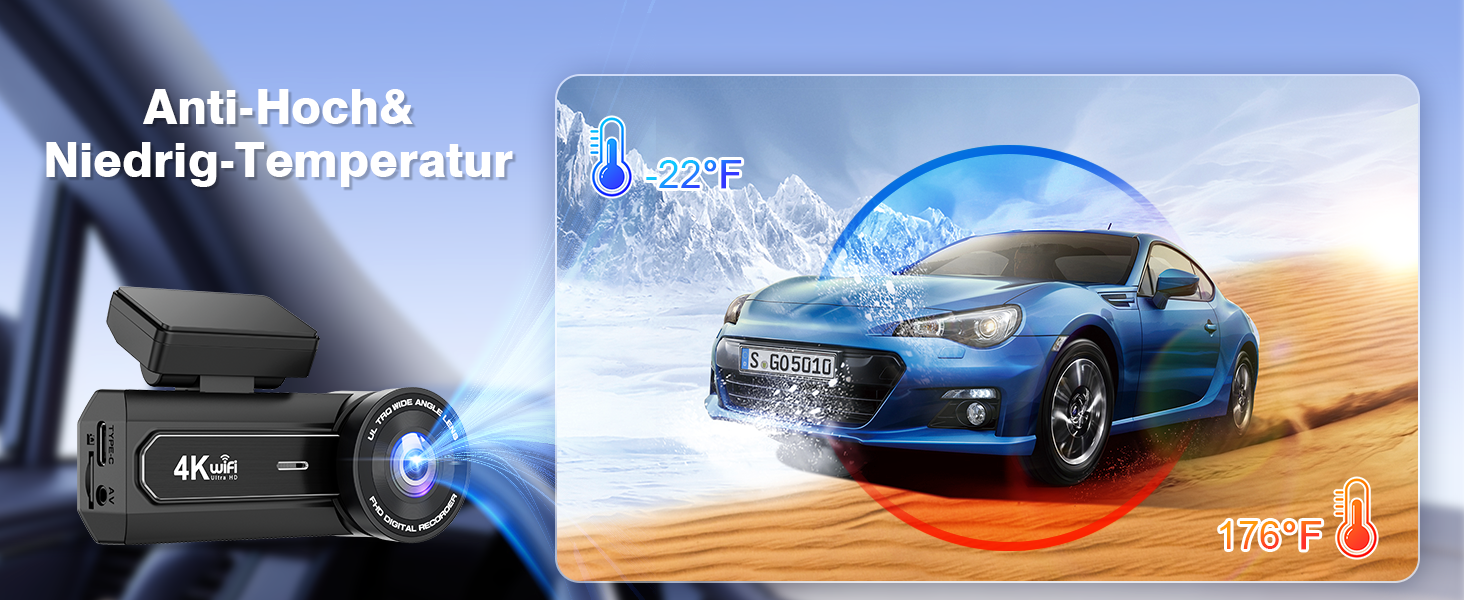 Відеореєстратор Chortau 4K+1080P з WiFi, 64GB, паркувальний режим, Super Night Vision, WDR, 170° та G-Sensor, чорний