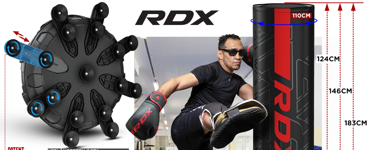 Стенд-боксерський мішок RDX 6FT (183 см) з рукавичками та чохлом, XXL, для ММА, кікбоксингу, муай-тай, чорний