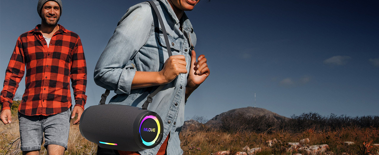 Портативна Bluetooth колонка MLOVE E90 80W з RGB підсвіткою, водонепроникна IP65, TWS, стереозвук для вечірок на природі