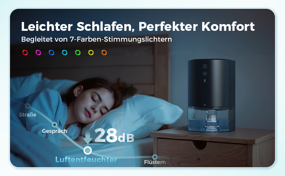 Електричний осушувач повітря AROEVE 990мл з 7-кольоровим підсвічуванням, автоматичним вимкненням та захистом від пролиття - для дому, шафи, ванної кімнати та кухні