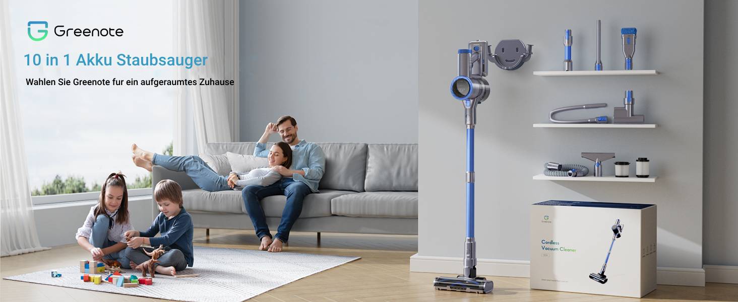 Greenote GSC60 Бездротовий акумуляторний пилосос, 33000Pa, з сенсорним екраном, до 40 хв роботи, 10 в 1, тихий, для твердих поверхонь, килимів, шерсті тварин