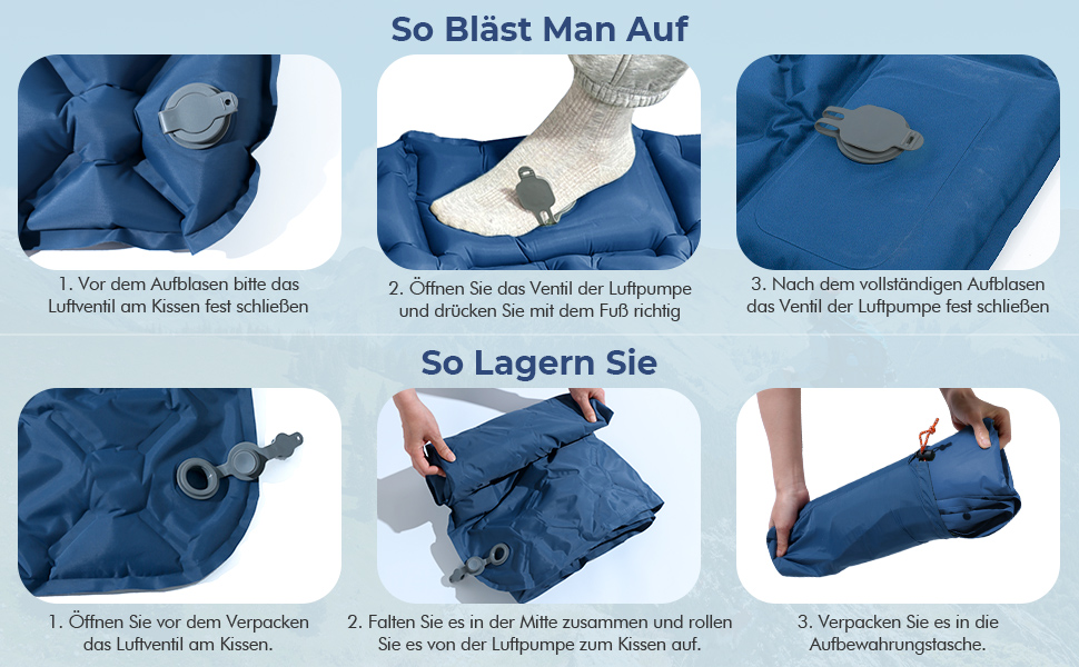 Надувний килимок для кемпінгу самонадувний Ultraleichte 195x60 см з вбудованою подушкою та помпою, водонепроникний, синій