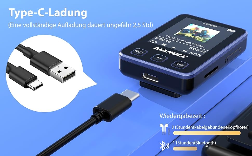 MP3-плеєр Bluetooth 5.3 зі спортивним кліпом та браслетом, 1.77