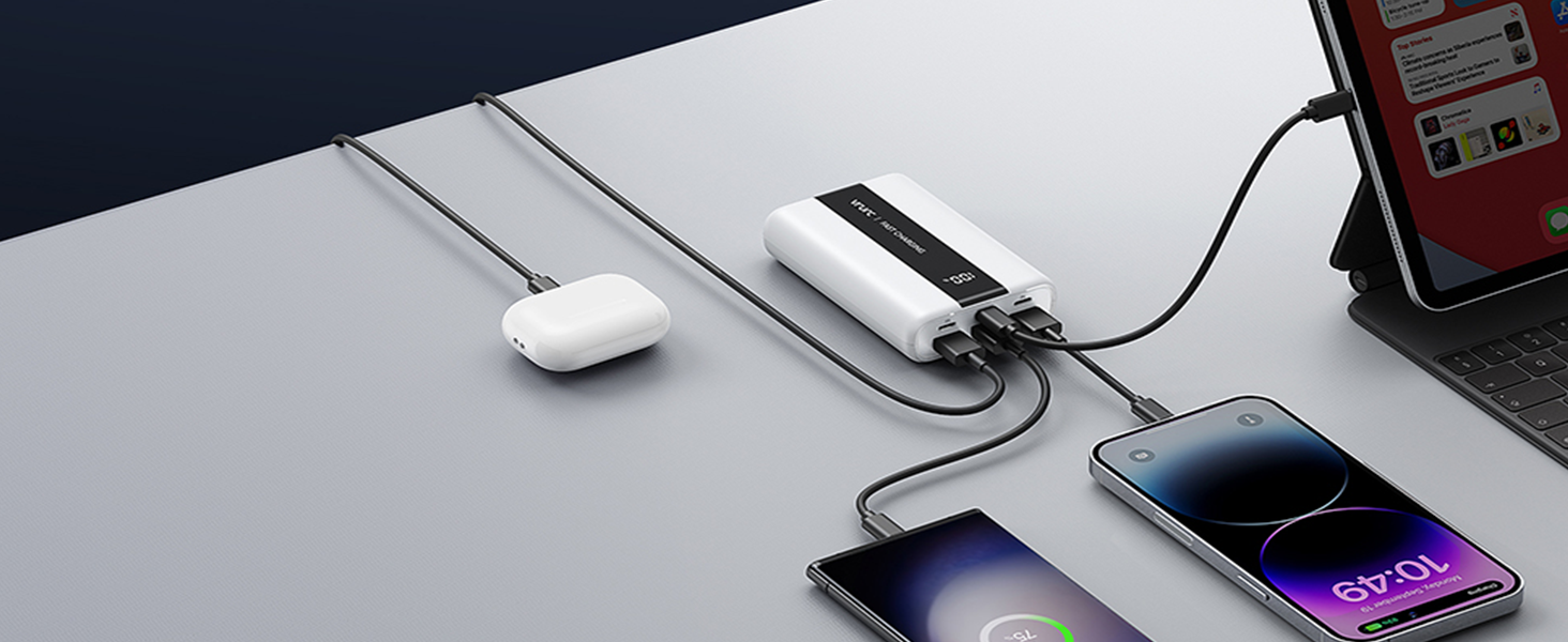 Power Bank VRURC 20000mAh: Швидка зарядка 22.5W, USB-C, 6 портів, LED-дисплей, для iPhone, Samsung, Huawei, iPad, Зелений