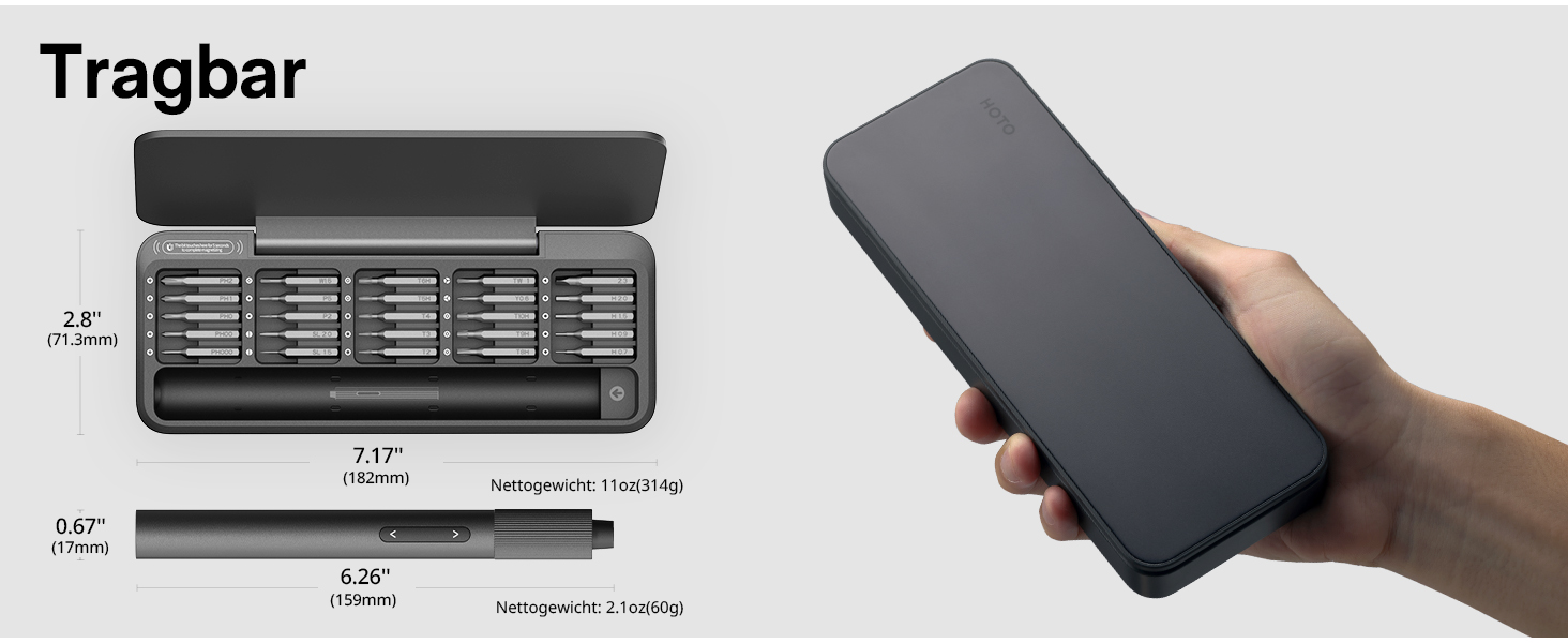 Набір викруток HOTO Feinmechaniker: електричний, магнітний, прецизійний. Для ремонту годинників, окулярів, телефонів, ПК. 170 об/хв, C4 × 28 мм