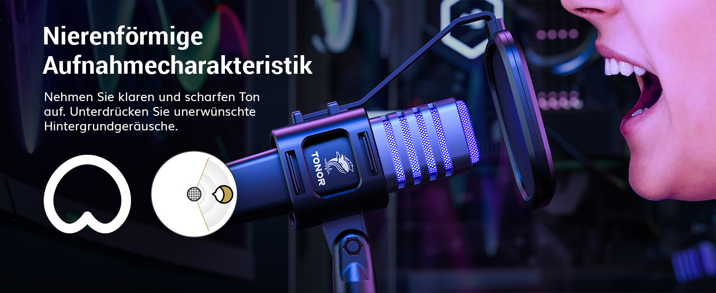 Мікрофон TONOR TC30 RGB з конденсаторним капсулою, нирковий характеристика, для стрімінгу, подкастингу, запису голосу, сумісний з ПК та ноутбуком